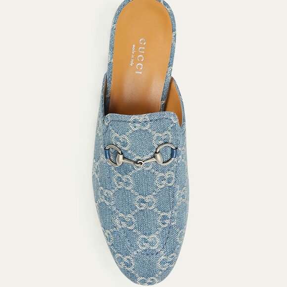 Gucci Princetown GG Monogram Denim Horsebit Flat Mule Slide Sandals Loafers - Picture 2 of 16